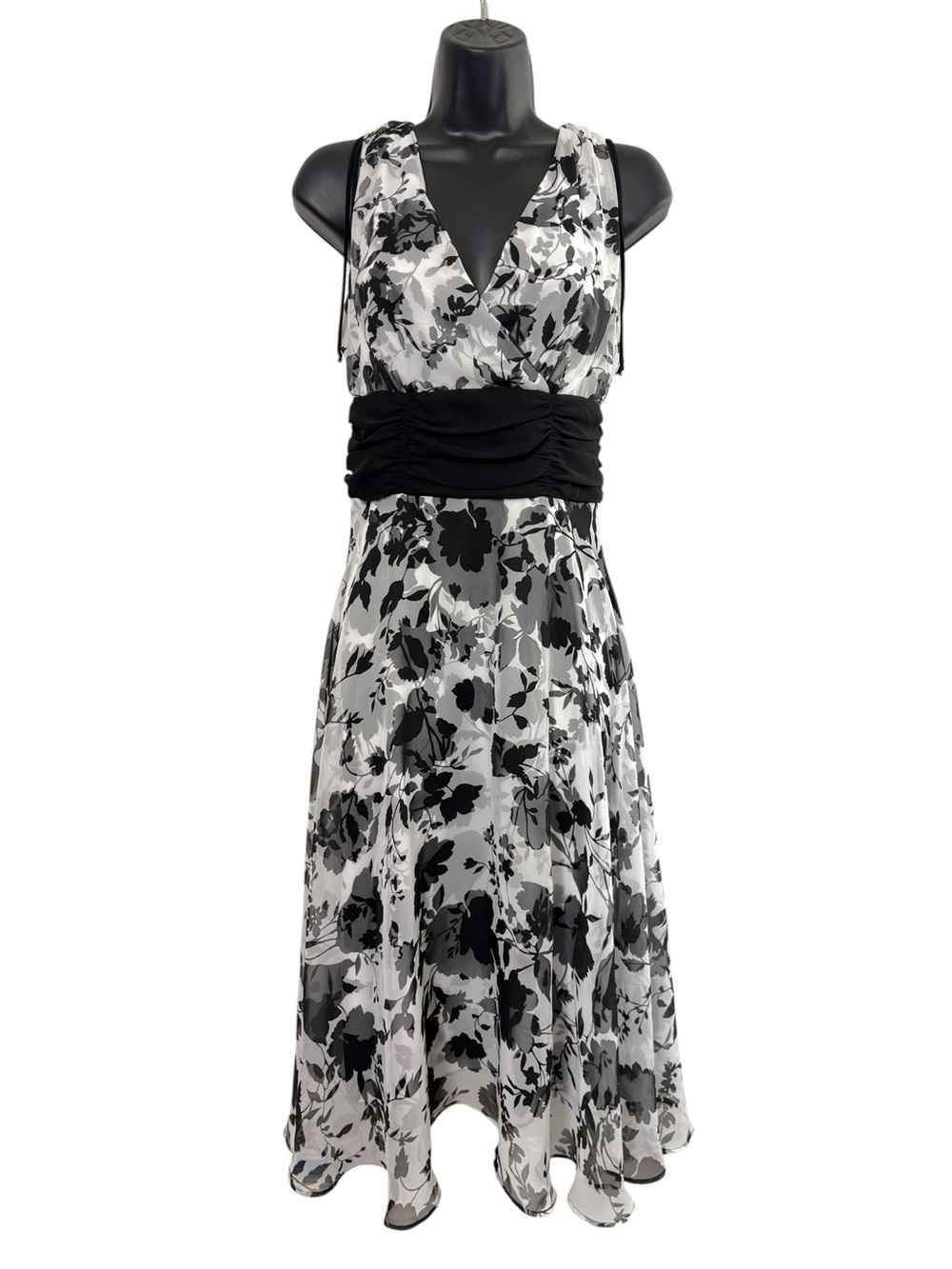 Vintage Y2K Connected Apparel Sz 10 Black White Floral Babydoll Dress Whimsigoth